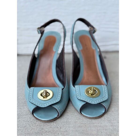 Vintage Classic Coach Light Blue 100% Leather Cottagecore Slingback Heels 6 - Picture 1 of 16